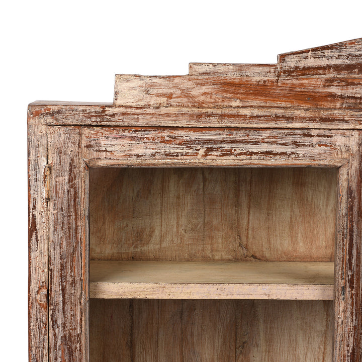 Corner Detail From Antique Painted Teak Glazed Wall Cabinet - Ca 1920 | Indigo Antiques