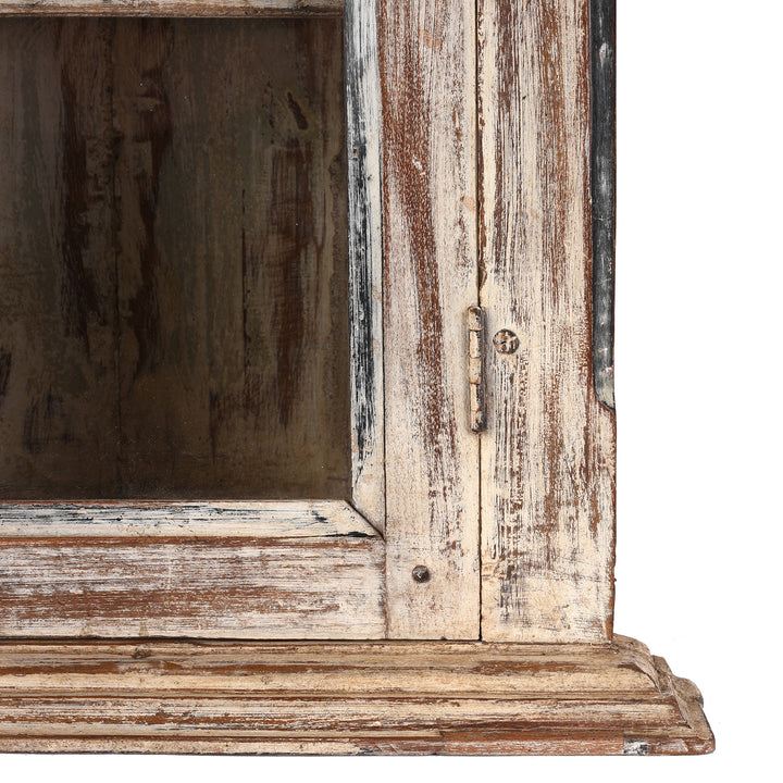 Corner Detail From Antique Painted Teak Glazed Wall Cabinet - Ca 1920 | Indigo Antiques