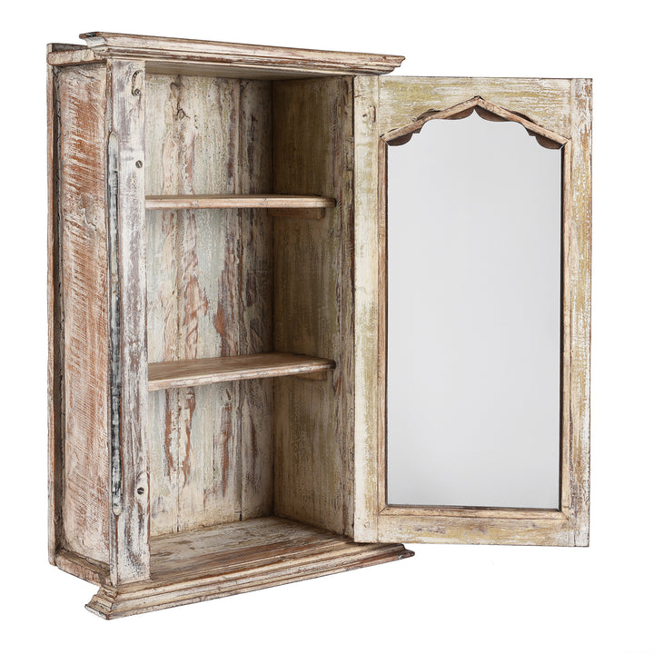 Open Door View Of Antique Painted Teak Glazed Wall Cabinet - Ca 1920 | Indigo Antiques