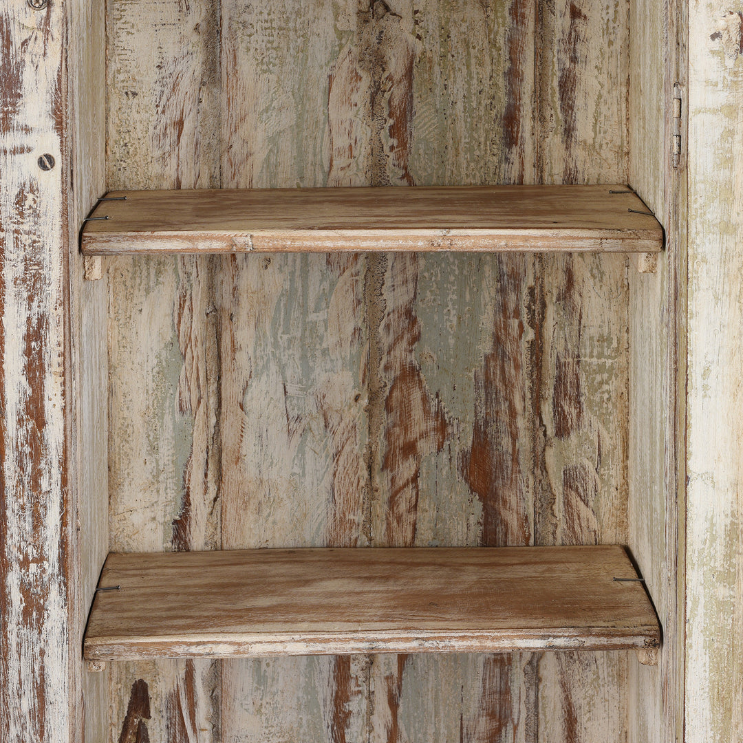 Interior Of Antique Painted Teak Glazed Wall Cabinet - Ca 1920 | Indigo Antiques