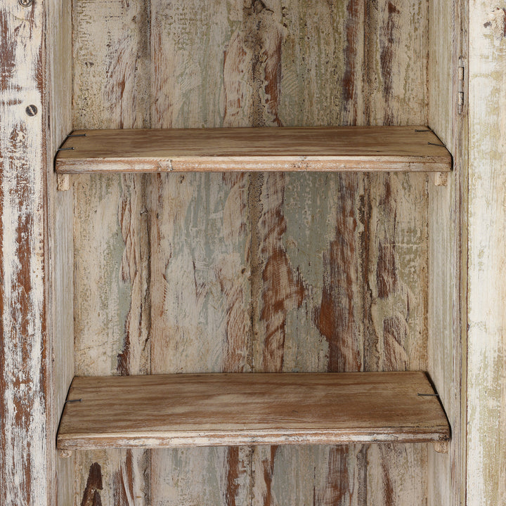Interior Of Antique Painted Teak Glazed Wall Cabinet - Ca 1920 | Indigo Antiques