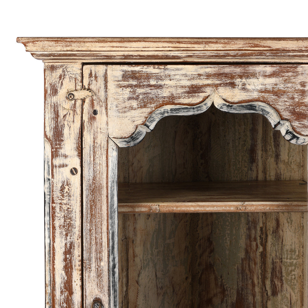 Corner Detail From Antique Painted Teak Glazed Wall Cabinet - Ca 1920 | Indigo Antiques