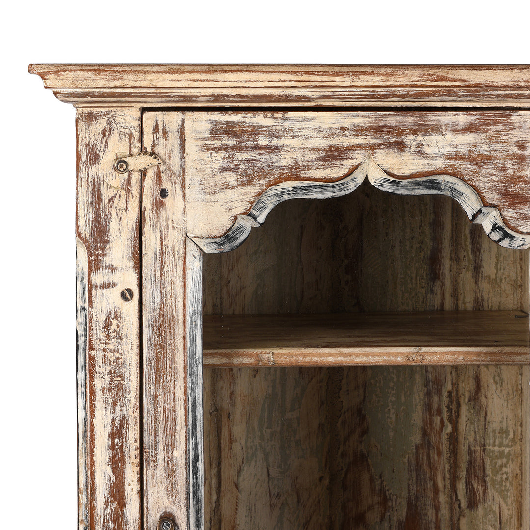 Corner Detail From Antique Painted Teak Glazed Wall Cabinet - Ca 1920 | Indigo Antiques