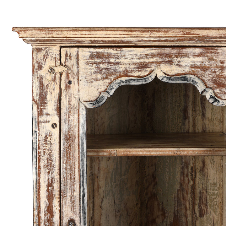 Corner Detail From Antique Painted Teak Glazed Wall Cabinet - Ca 1920 | Indigo Antiques