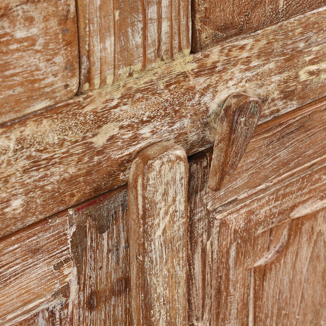 Latch detail of a Rustic Indian 2 Door Kitchen Cabinet Made From Reclaimed Teak | Indigo Antiques