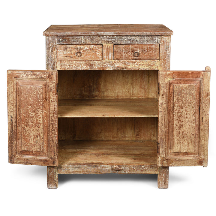Open detail of a Rustic Indian 2 Door Kitchen Cabinet Made From Reclaimed Teak | Indigo Antiques