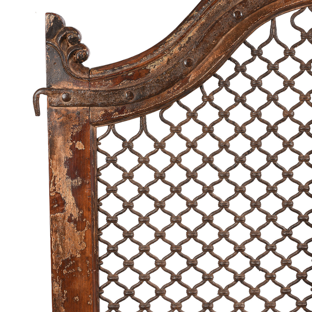 Corner Detail From Antique Iron & Teak Jali Dog Gate From Gujarat - 19thC | Indigo Antiques