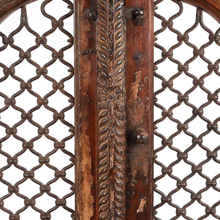 Carving Detail From Antique Iron & Teak Jali Dog Gate From Gujarat - 19thC | Indigo Antiques