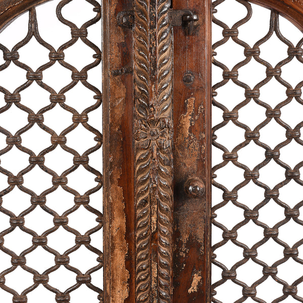 Iron & Teak Jali Dog Gate From Gujarat - 19thC