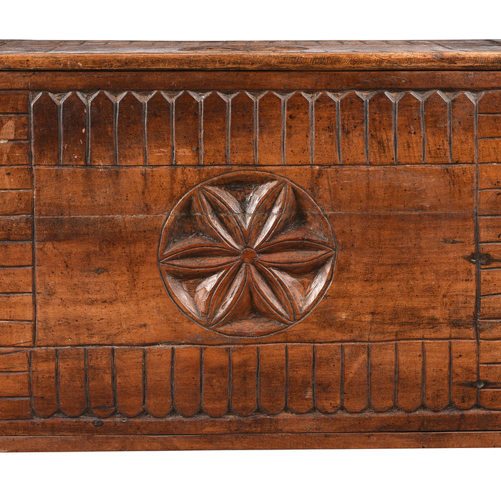 Carving Detail From Antique Carved Tribal Cedar Chest From The Kulu Valley - 19th Century | Indigo Antiques