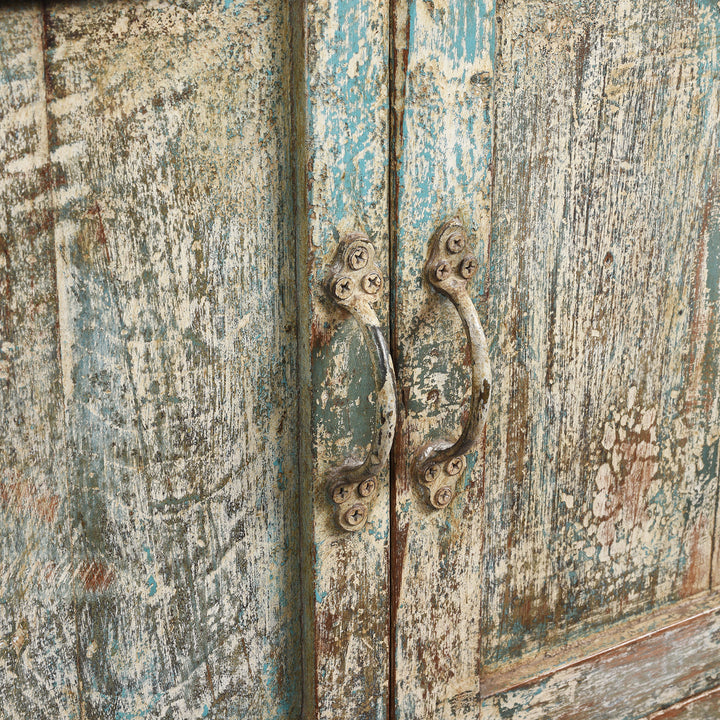Handles Detail From Vintage Indian Green Painted Display Cabinet - Ca 1920 | Indigo Antiques
