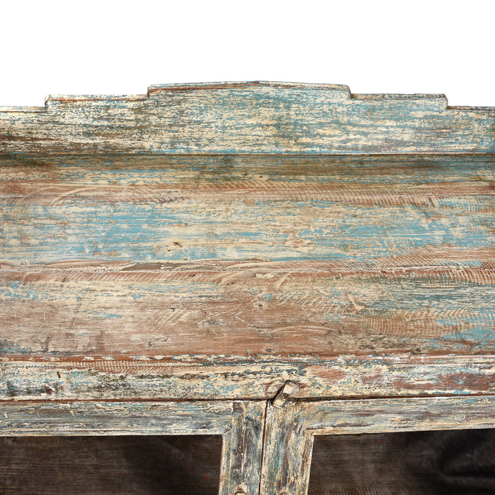 Surface Top Detail From Vintage Indian Green Painted Display Cabinet - Ca 1920 | Indigo Antiques