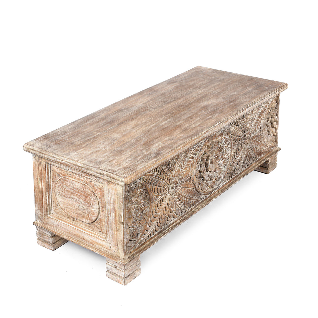 Angled View Of Reclaimed Teakwood Blanket Chest With Painted Finish | Indigo Antiques