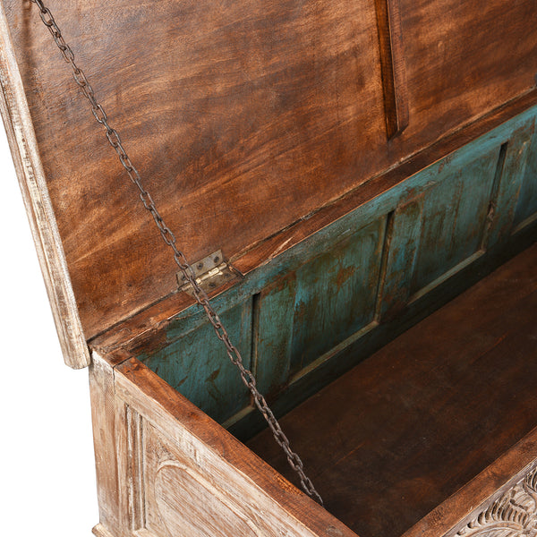 Carved Blanket Chest Made From Reclaimed Teak & Mango Wood