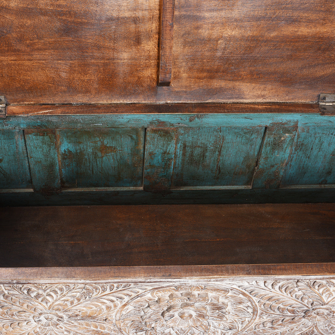Interior Of Reclaimed Teakwood Blanket Chest With Painted Finish | Indigo Antiques
