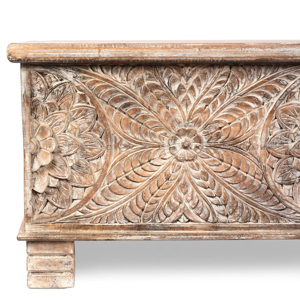 Carved Blanket Chest Made From Reclaimed Teak & Mango Wood