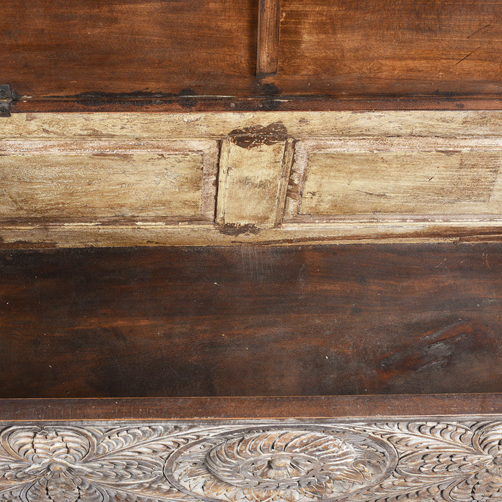 Interior Of Carved Blanket Chest Made From Reclaimed Painted Teak | Indigo Antiques#