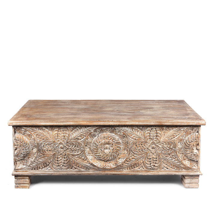 Carved Blanket Chest Made From Reclaimed Painted Teak | Indigo Antiques