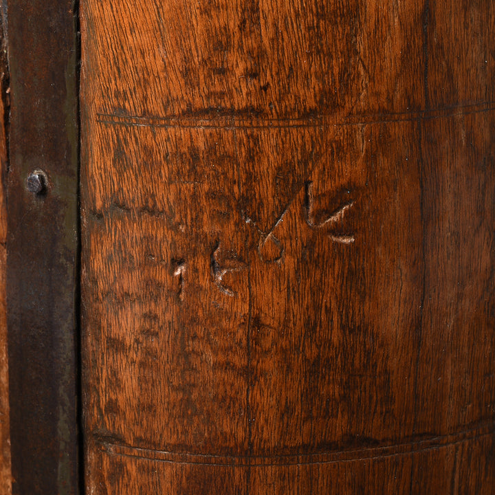 etching detail of an Antique Teak & Iron Indian Grain Measure From Rajasthan - 19thC | Indigo Antiques