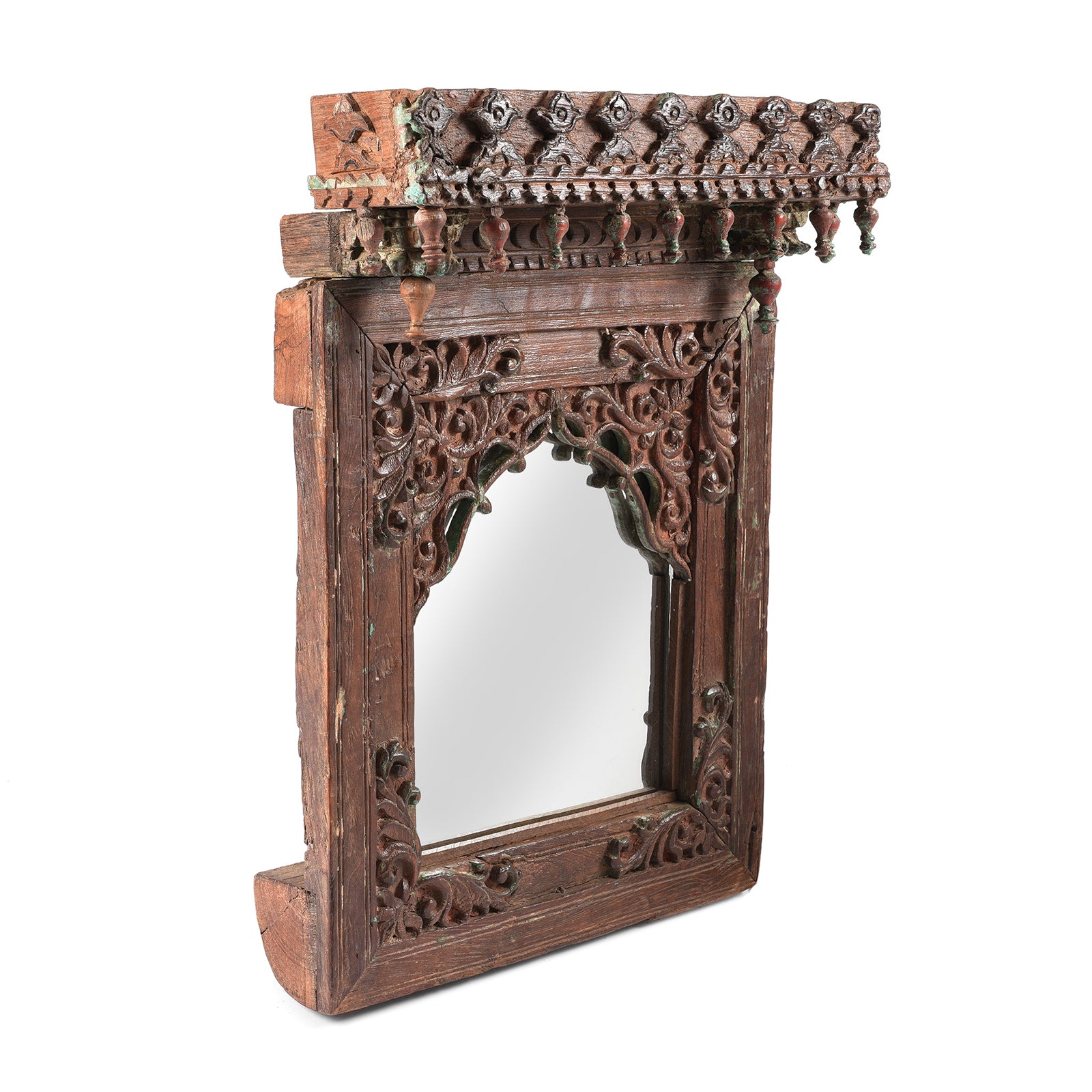 Angled View Of Mirror Frame Made From An Old Carved Teak Window - 19thC | Indigo Antiques