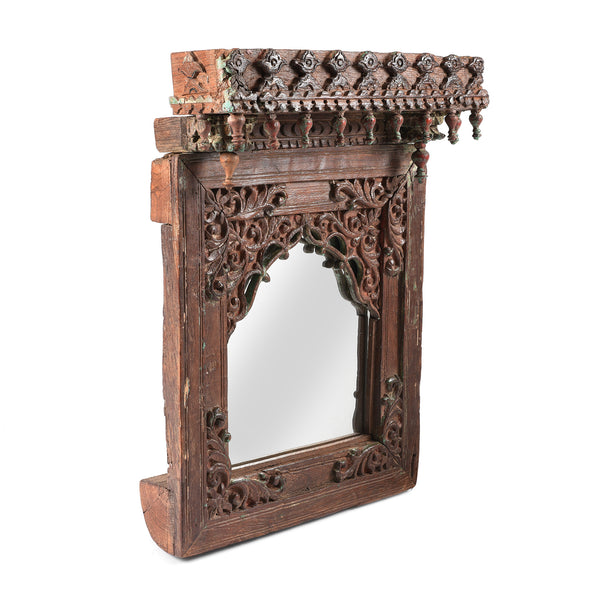 Carved Indian Window Mirror From Kutch - 19thC (46 x 63cm)