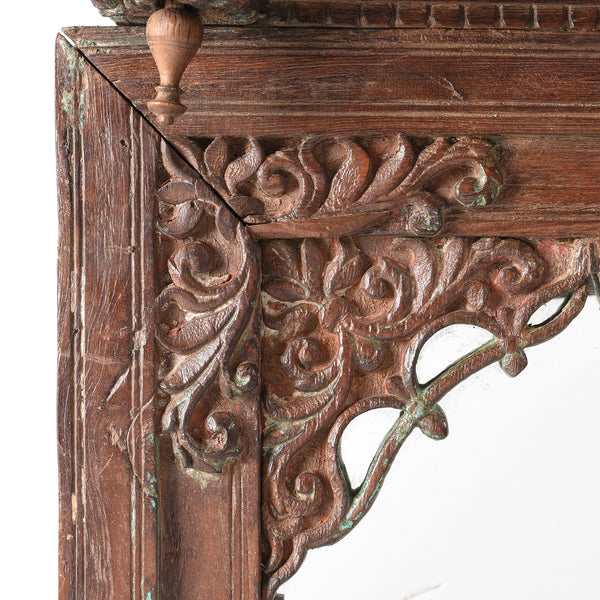 Carved Indian Window Mirror From Kutch - 19thC (46 x 63cm)