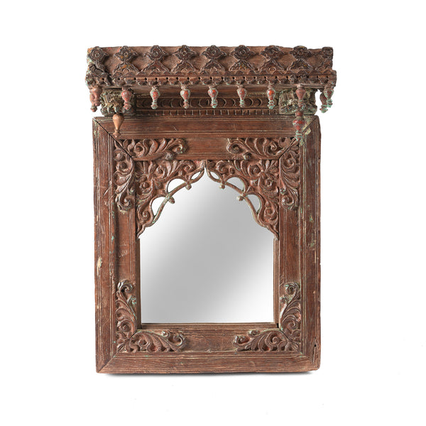 Carved Indian Window Mirror From Kutch - 19thC (46 x 63cm)