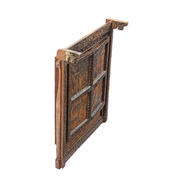 Angled View Of Antique Indian Window Shutter From Nagaur - 19thC | Indigo Antiques