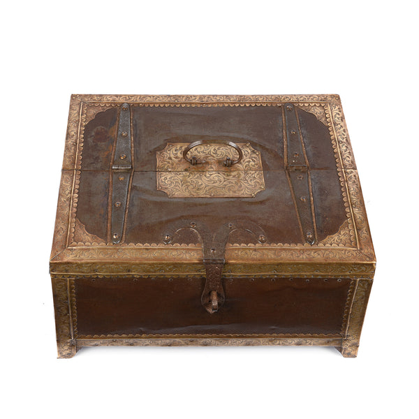 Brass & Iron Trousseau Box From Shekhawati - 19th Century