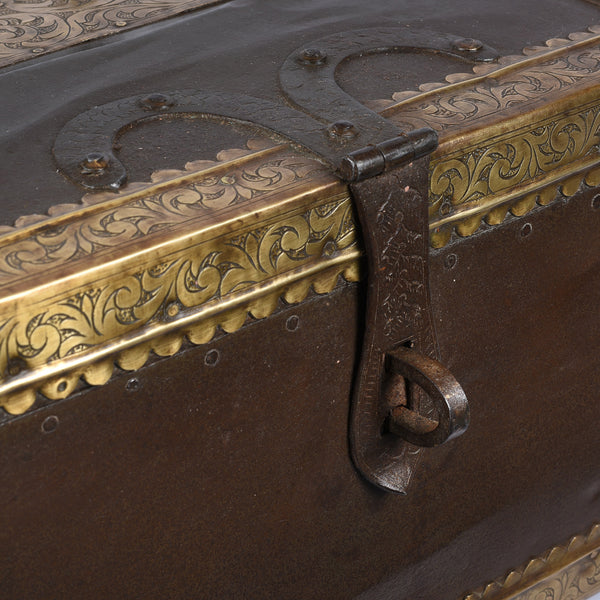 Brass & Iron Trousseau Box From Shekhawati - 19th Century