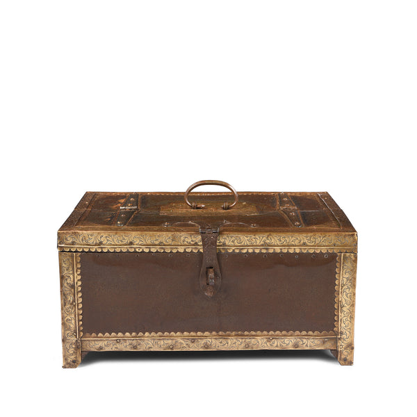 Brass & Iron Trousseau Box From Shekhawati - 19th Century