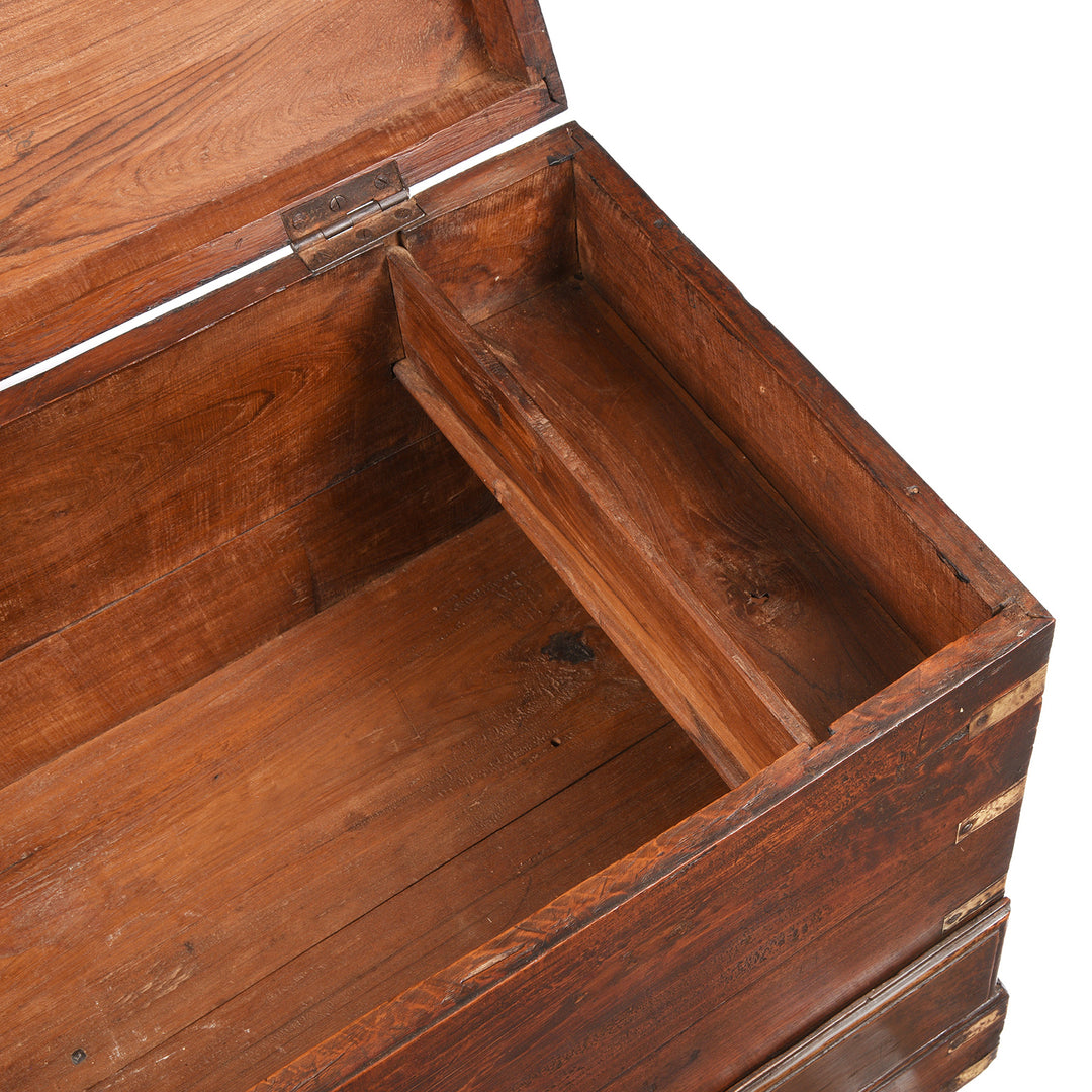 Candle Compartment Detail From Brass Bound Teak Indian Military Chest From Rajasthan -19thC | INDIGO ANTIQUES
