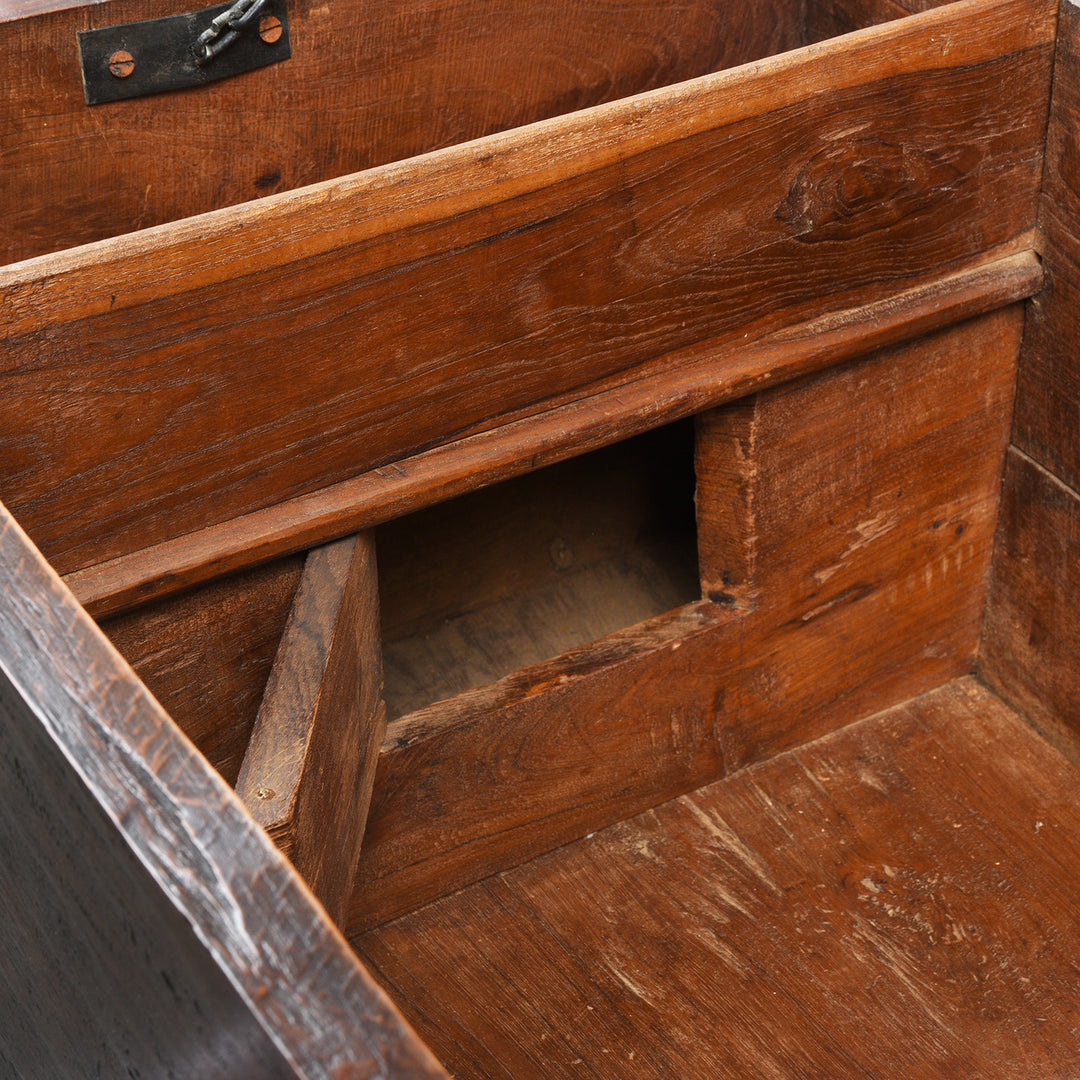 Hidden Compartment Detail From Brass Bound Teak Indian Military Chest From Rajasthan -19thC | INDIGO ANTIQUES