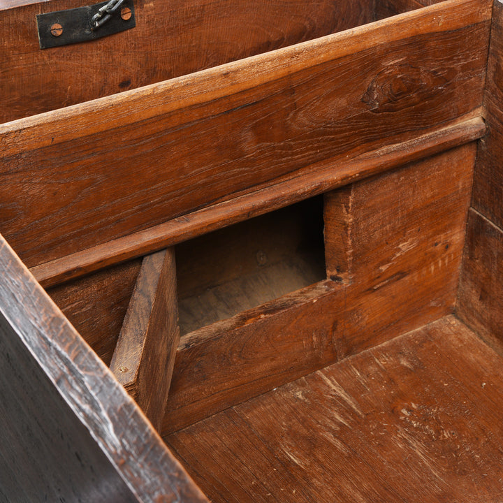 Hidden Compartment Detail From Brass Bound Teak Indian Military Chest From Rajasthan -19thC | INDIGO ANTIQUES