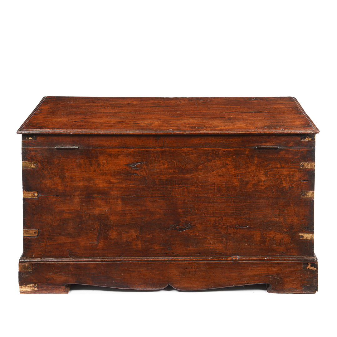 Reverse Of Brass Bound Teak Indian Military Chest From Rajasthan -19thC | INDIGO ANTIQUES
