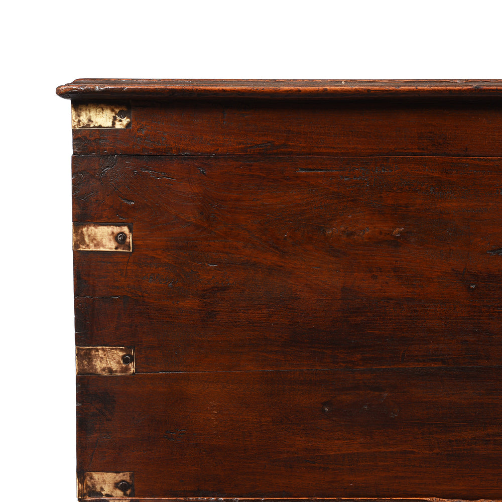 Corner Detail From Brass Bound Teak Indian Military Chest From Rajasthan -19thC | INDIGO ANTIQUES