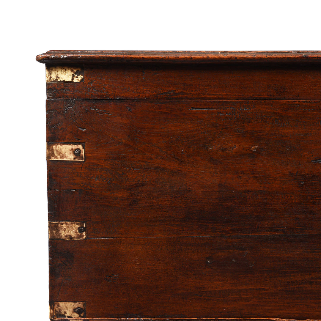 Corner Detail From Brass Bound Teak Indian Military Chest From Rajasthan -19thC | INDIGO ANTIQUES