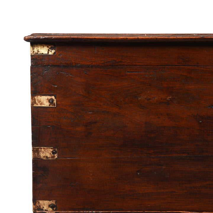 Corner Detail From Brass Bound Teak Indian Military Chest From Rajasthan -19thC | INDIGO ANTIQUES