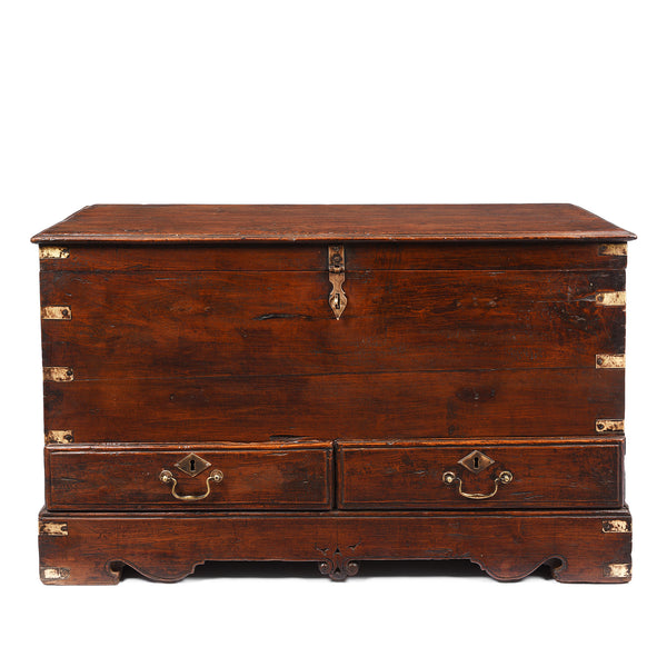 Brass Bound Teak Anglo-Indian Chest From Rajasthan -19thC