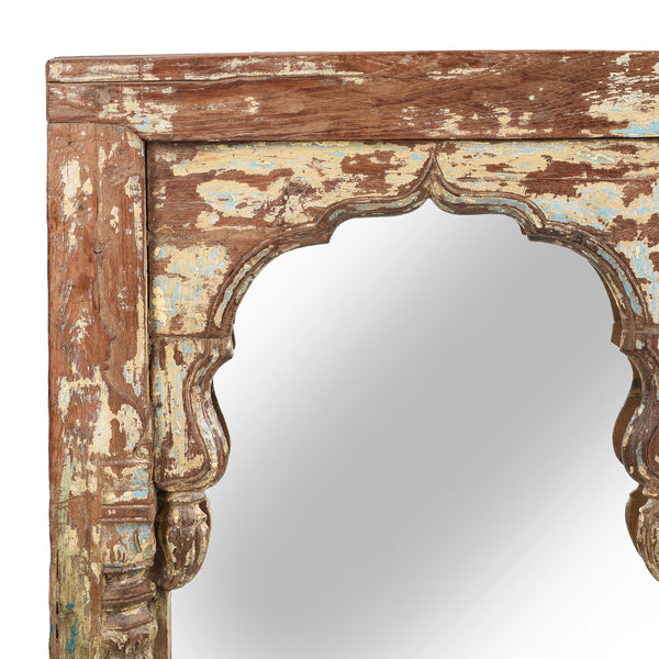 Carved Indian Triple Arch Window Mirror - 19thC (174 x 123cm)