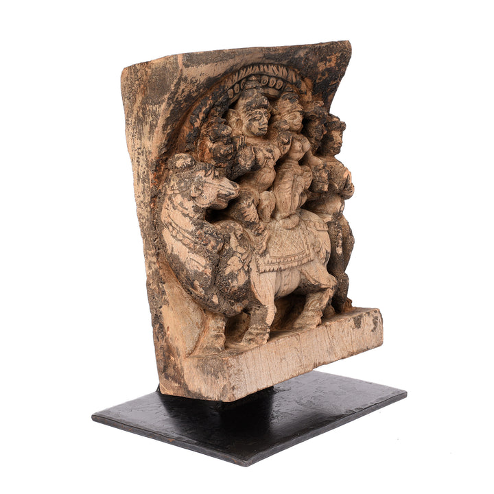 Angled View Of Antique Shiva & Parvati Chariot Carving From South India - 18th Century | Indigo Antiques