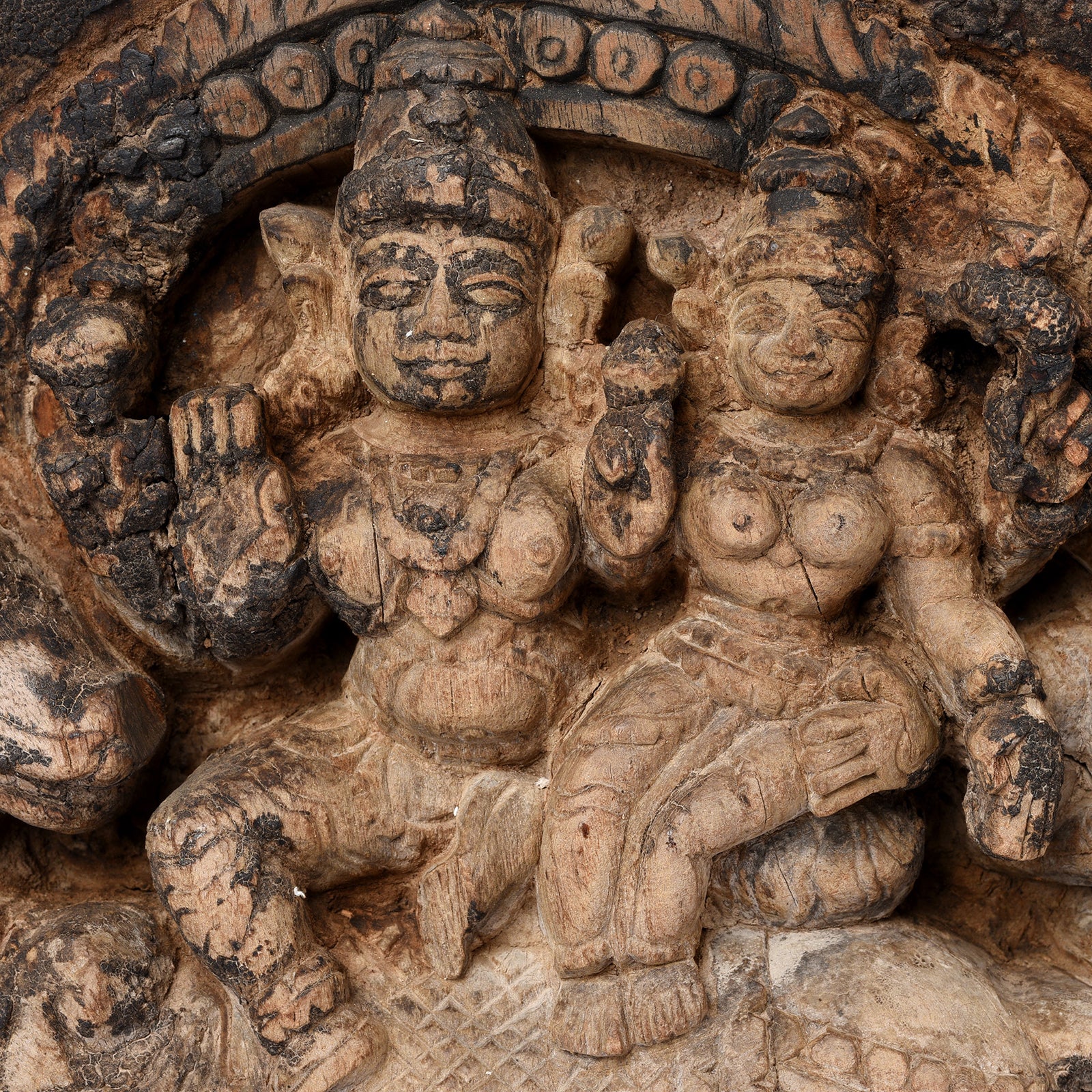 Carved Nandi Bull Chariot Panel From Tamil Nadu - 19thC