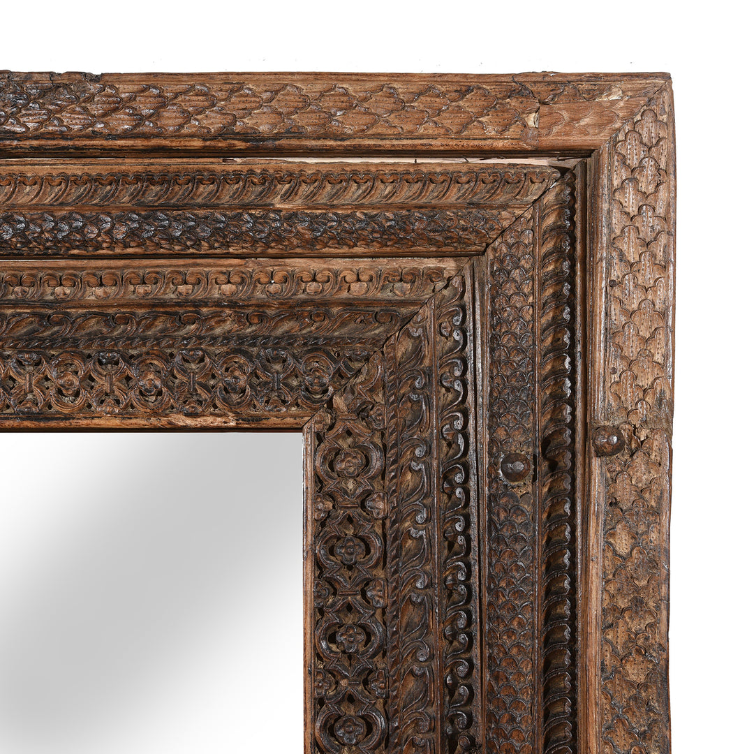 Corner Detail From Carved Teak Indian Door Mirror From Andra Pradesh - 19thC | Indigo Antiques
