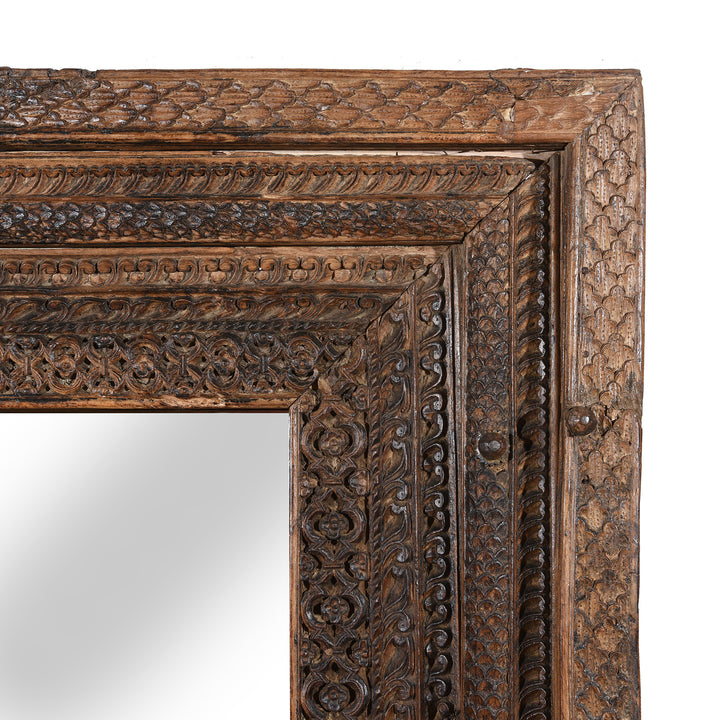 Corner Detail From Carved Teak Indian Door Mirror From Andra Pradesh - 19thC | Indigo Antiques