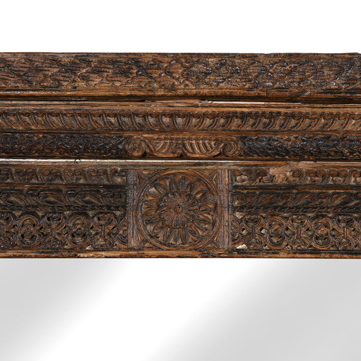Detail From Carved Teak Indian Door Mirror From Andra Pradesh - 19thC | Indigo Antiques