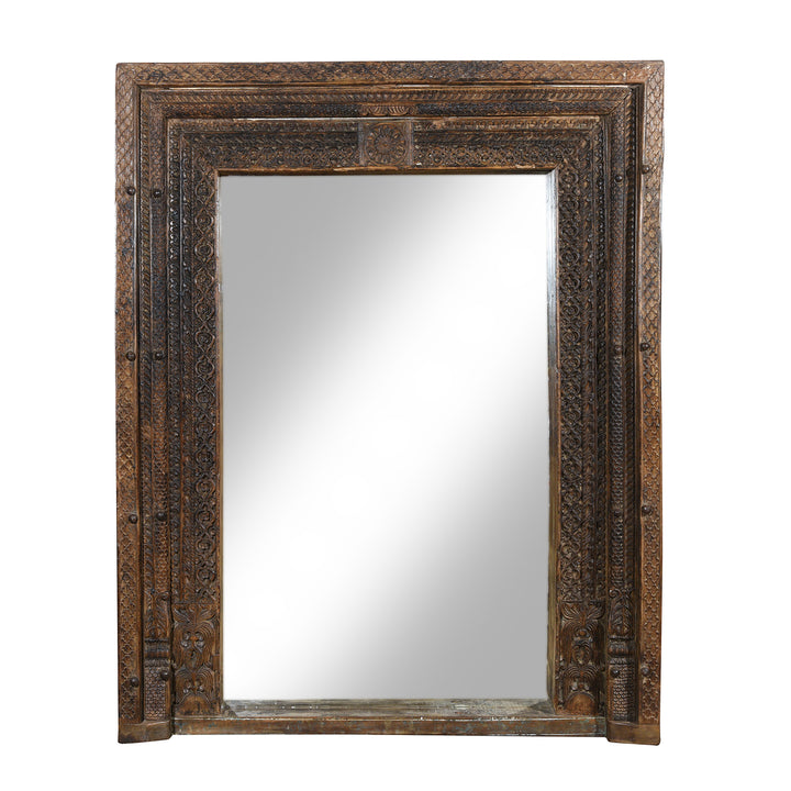 Carved Teak Indian Door Mirror From Andra Pradesh - 19thC | Indigo Antiques