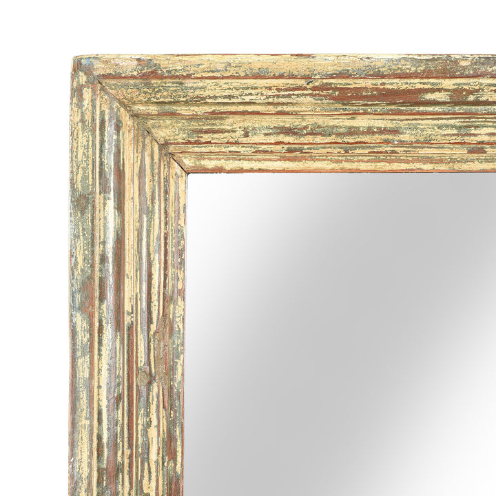 Corner Detail of a Portrait Cream Painted Mirror Made From An Old Teak Window | Indigo Antiques