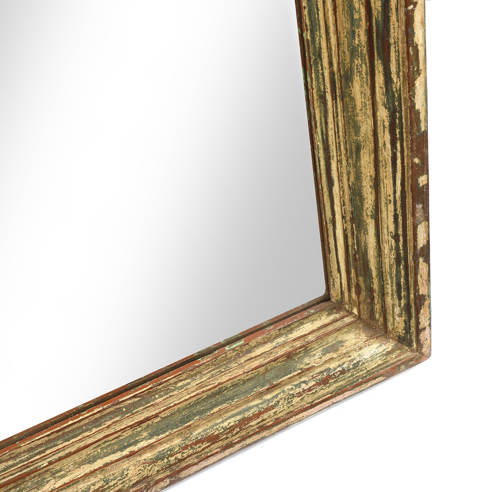 Corner Detail From Antique Painted Mirror Made From An Old Teak Window - 19thC (61 x 152 cm) | Indigo Antiques