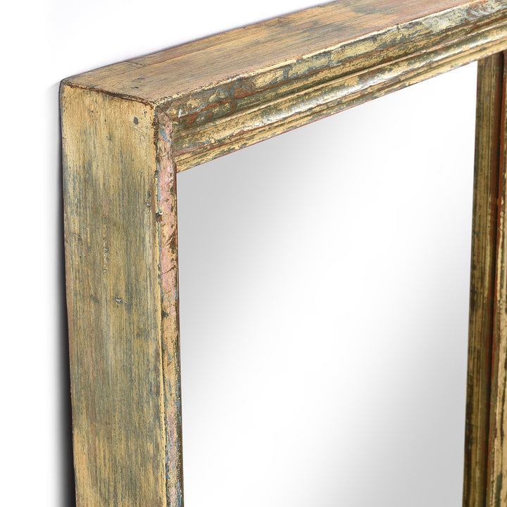 Depth Detail From Antique Painted Mirror Made From An Old Teak Window - 19thC (61 x 152 cm) | Indigo Antiques