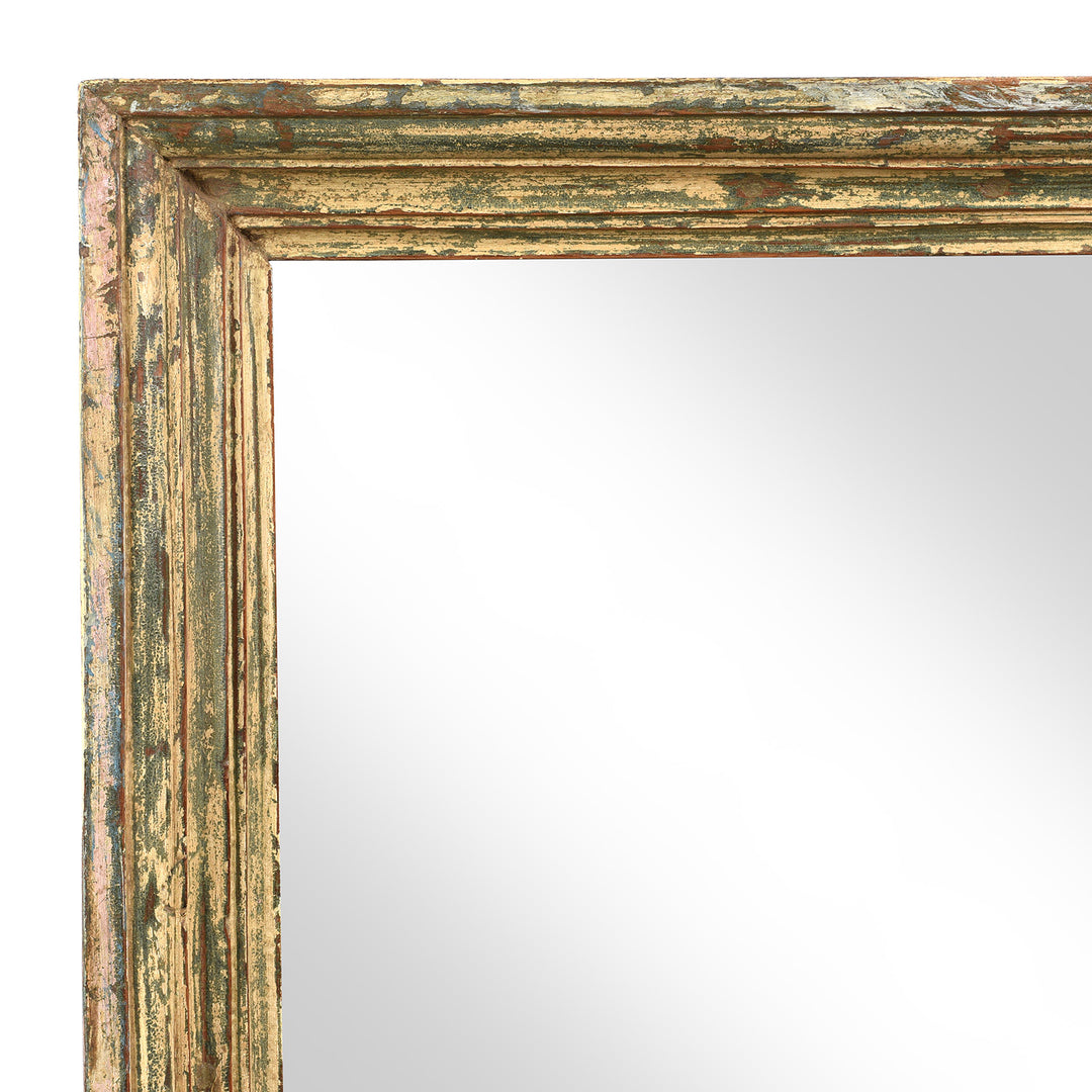 Corner Detail From Antique Painted Mirror Made From An Old Teak Window - 19thC (61 x 152 cm) | Indigo Antiques